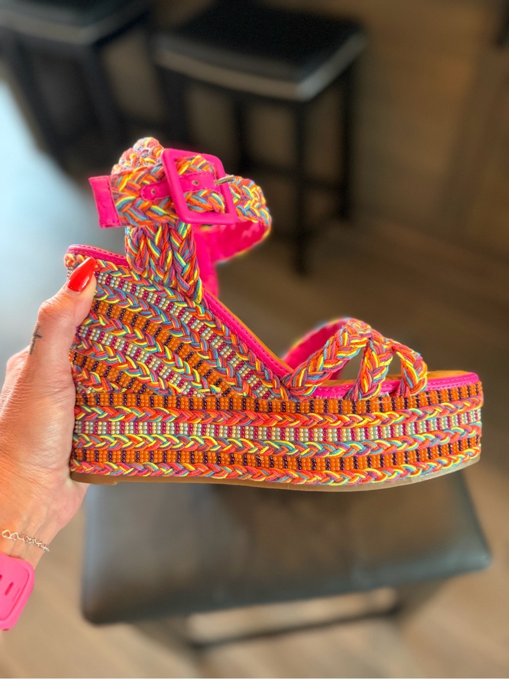 Gianni Bini Pink Multicolor Braided Wedge Sandals - Picture 4 of 6
